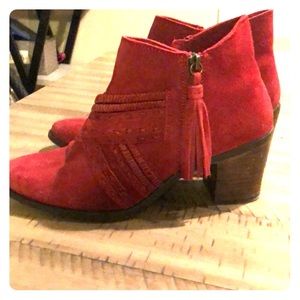 Naughty Monkey Red Suede Fringe Booties